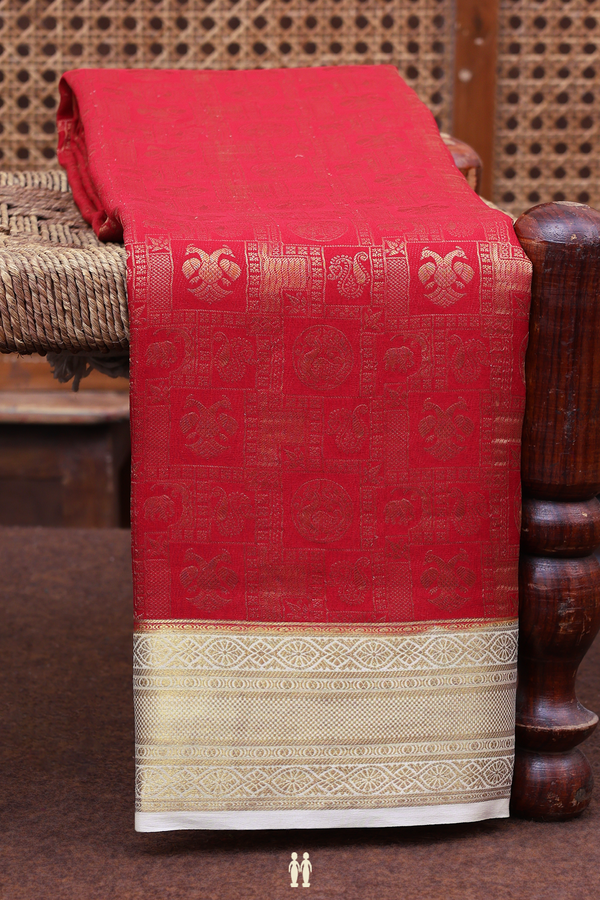 Mysore Silk Saree In Crimson Red With Brocade Design