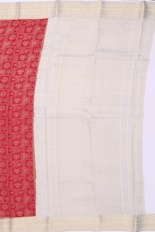 Mysore Silk Saree In Crimson Red With Brocade Design