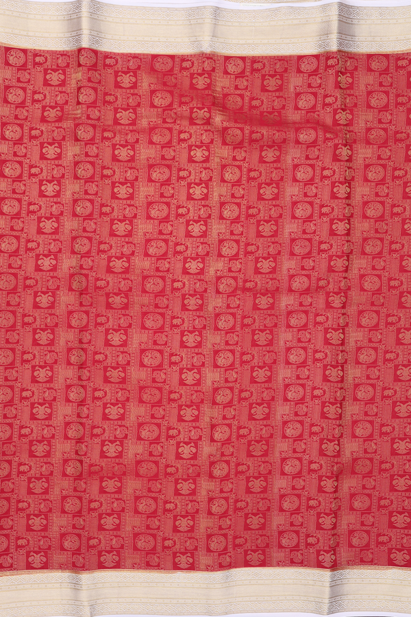 Mysore Silk Saree In Crimson Red With Brocade Design