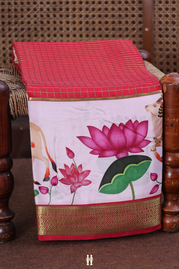 Mysore Silk Saree In Crimson Red With Checks Design