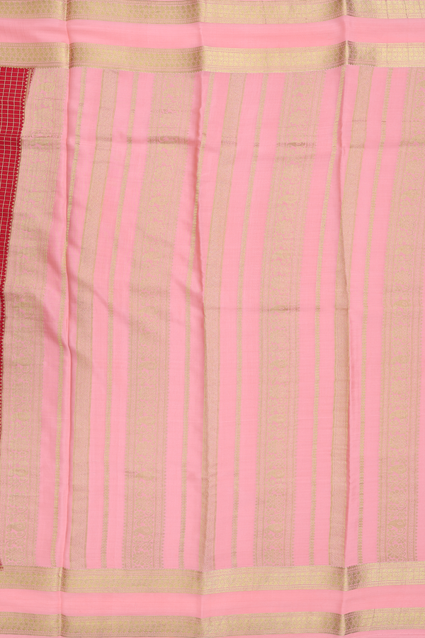 Mysore Silk Saree In Crimson Red With Checks Design