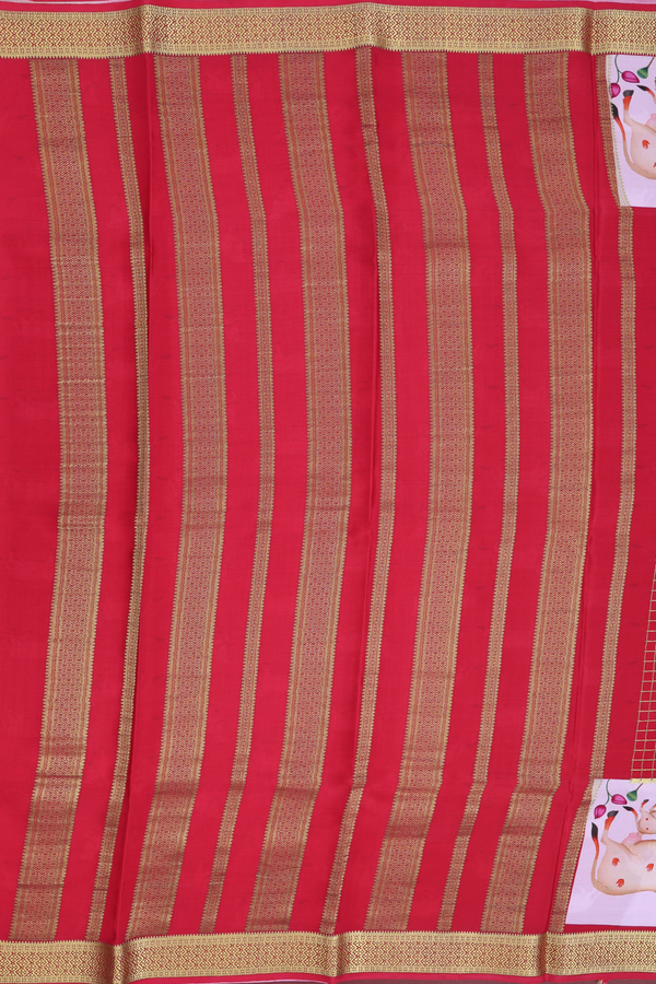 Mysore Silk Saree In Crimson Red With Checks Design
