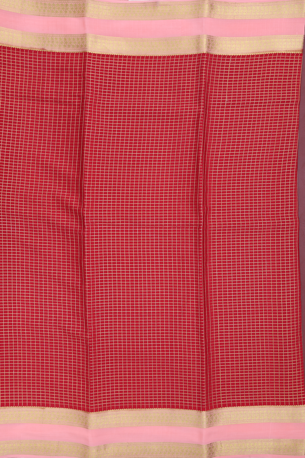 Mysore Silk Saree In Crimson Red With Checks Design