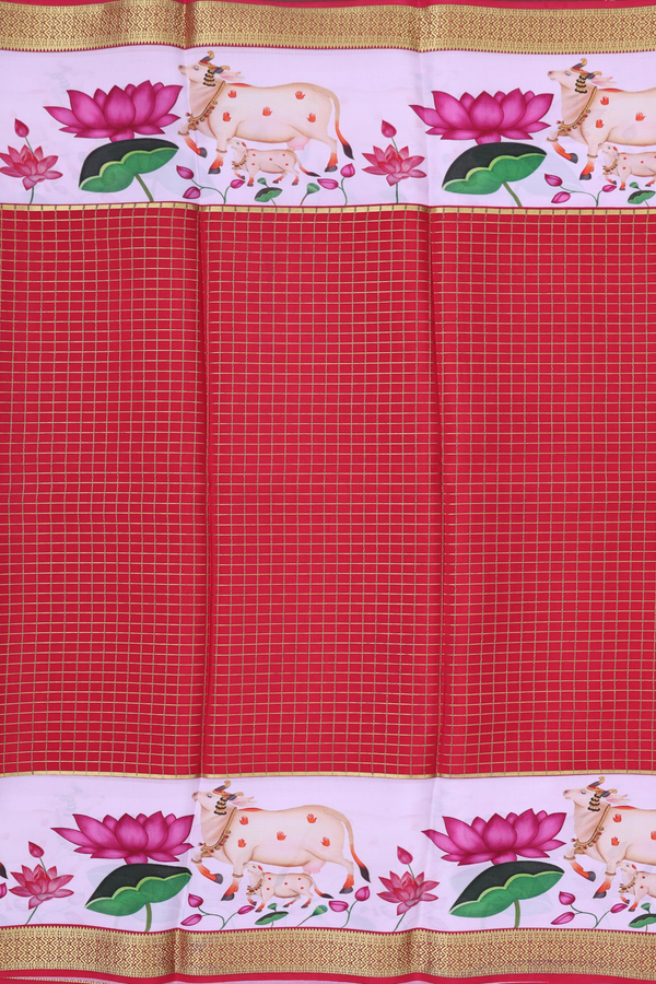 Mysore Silk Saree In Crimson Red With Checks Design