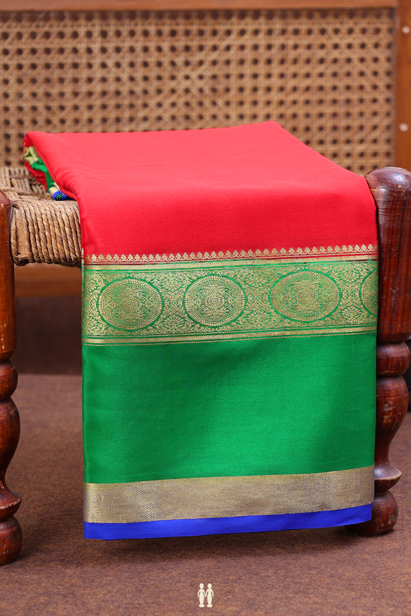 Mysore Silk Saree In Crimson Red With Contrast Border