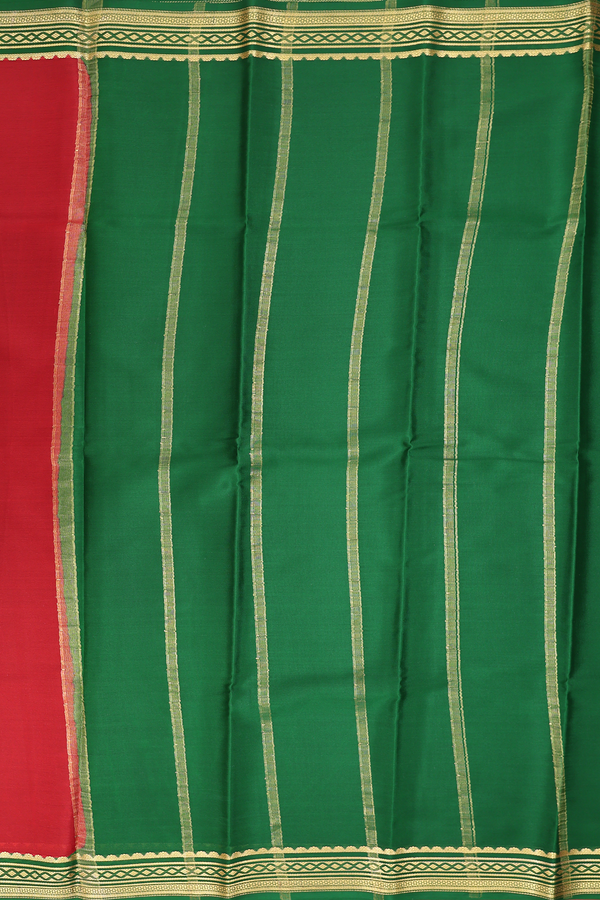Mysore Silk Saree In Crimson Red With Contrast Border