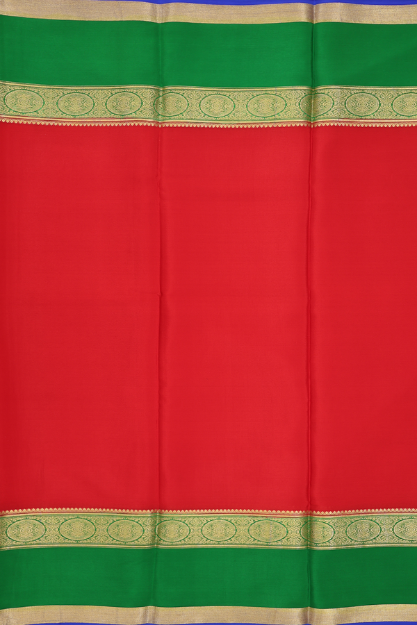 Mysore Silk Saree In Crimson Red With Contrast Border