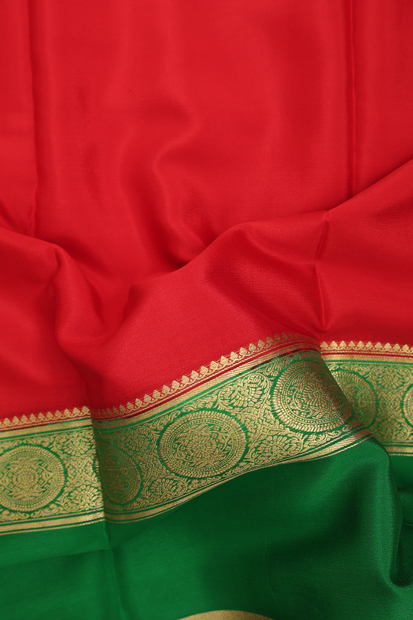 Mysore Silk Saree In Crimson Red With Contrast Border