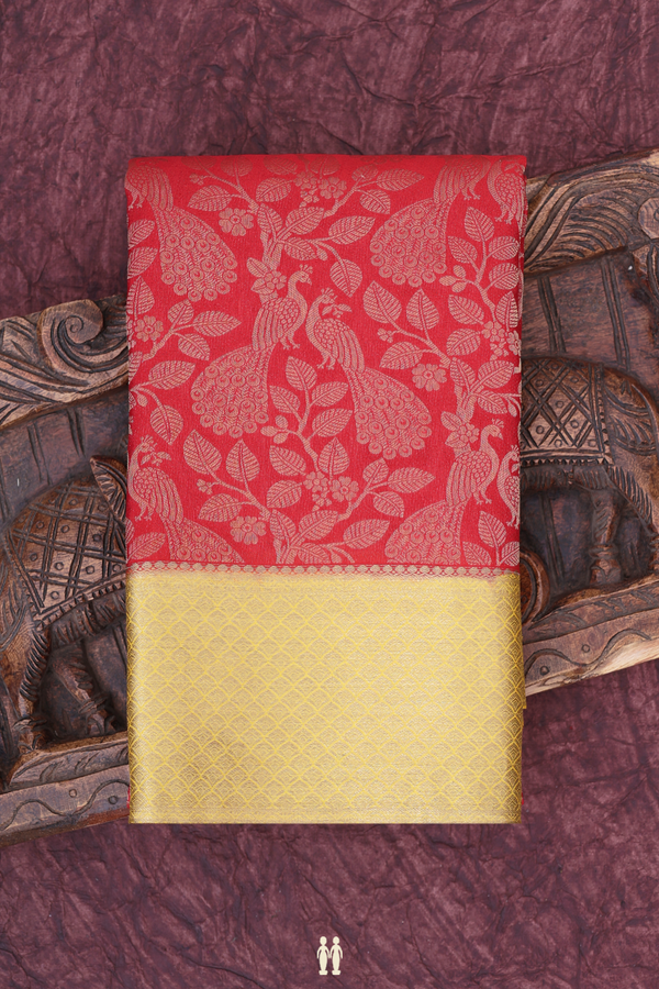 Mysore Silk Saree In Crimson Red With Peacock Design