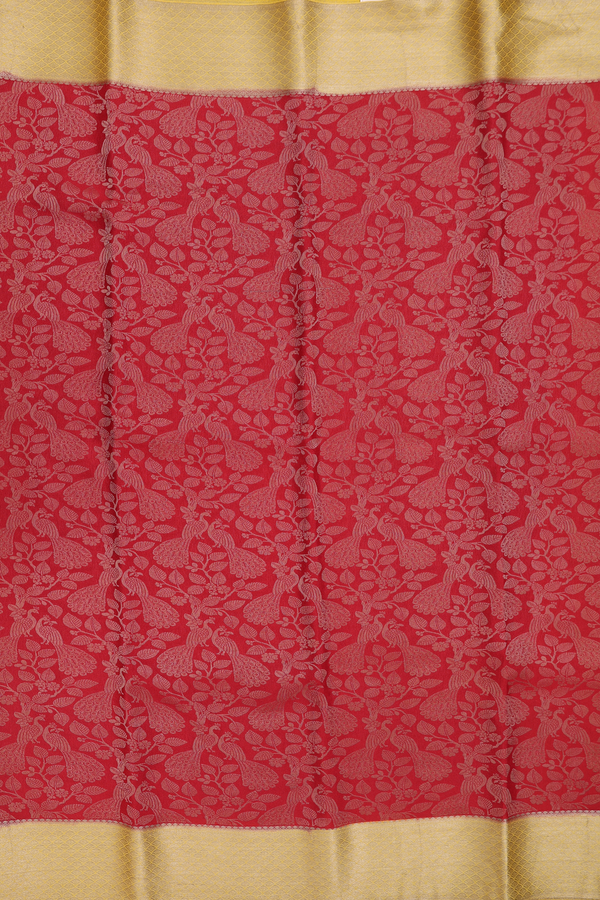 Mysore Silk Saree In Crimson Red With Peacock Design
