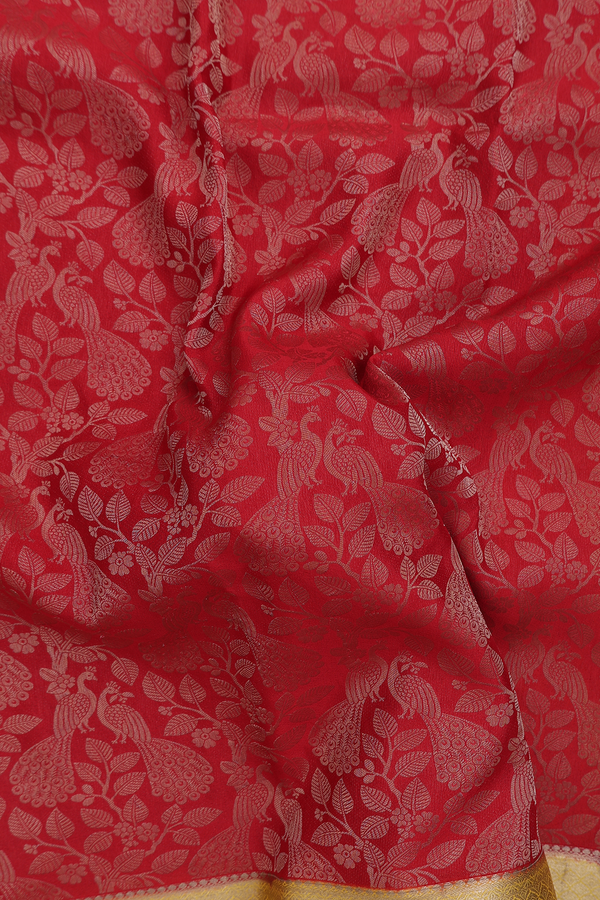 Mysore Silk Saree In Crimson Red With Peacock Design