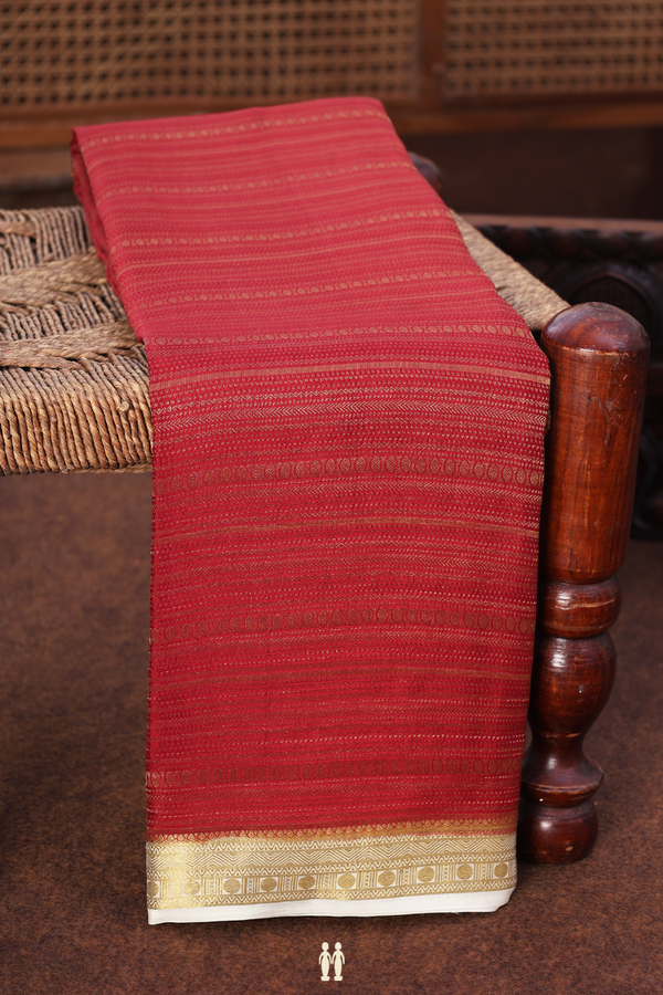 Mysore Silk Saree In Crimson Red With Stripes Design