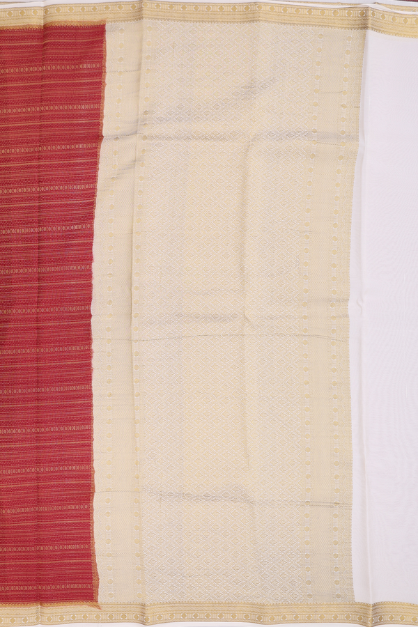 Mysore Silk Saree In Crimson Red With Stripes Design