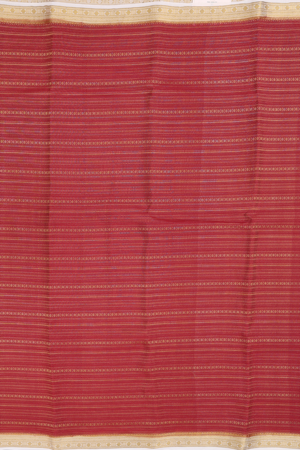 Mysore Silk Saree In Crimson Red With Stripes Design