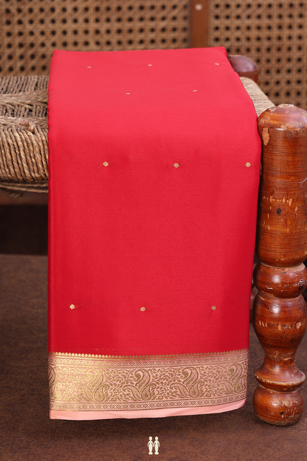 Mysore Silk Saree In Scarlet Red With Zari Buttis