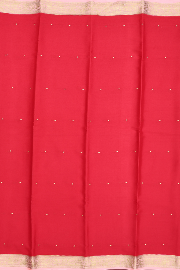 Mysore Silk Saree In Scarlet Red With Zari Buttis