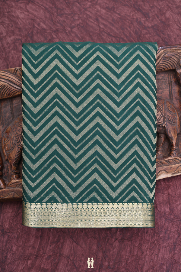 Mysore Silk Saree In Dark Green With Chevron Design