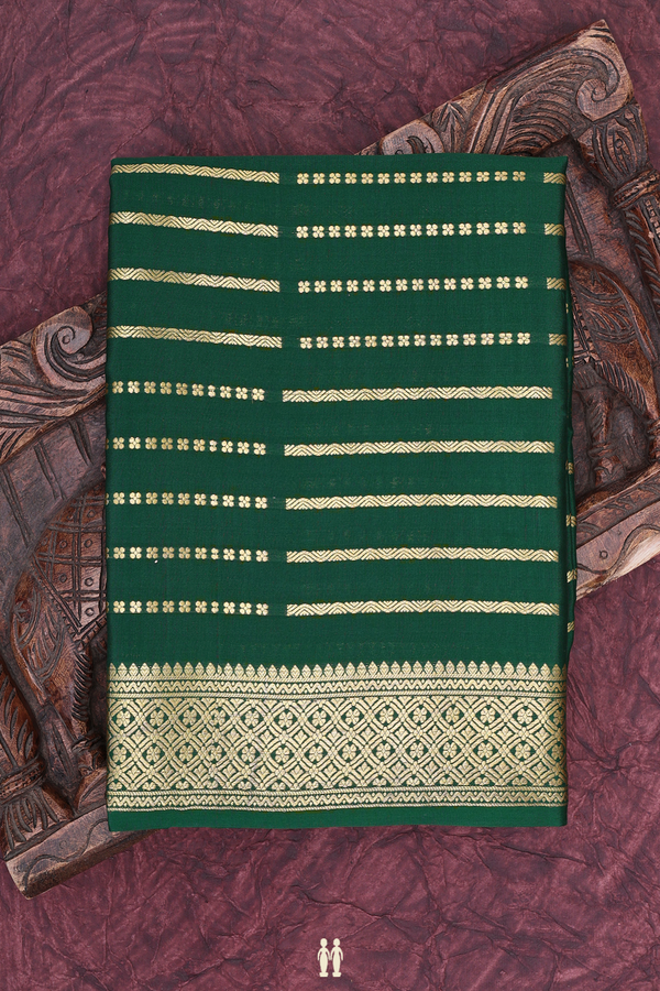 Mysore Silk Saree In Dark Green With Stripes Design
