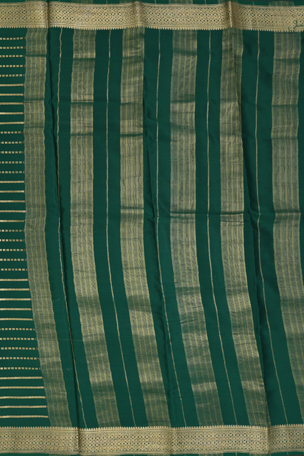 Mysore Silk Saree In Dark Green With Stripes Design
