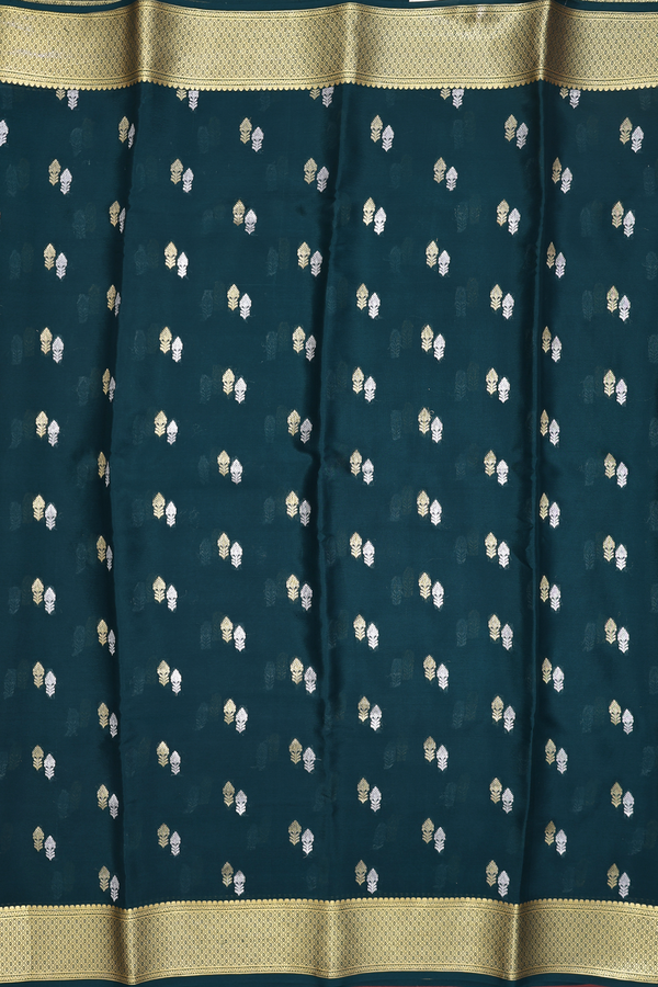 Mysore Silk Saree In Dark Green With Zari Buttas