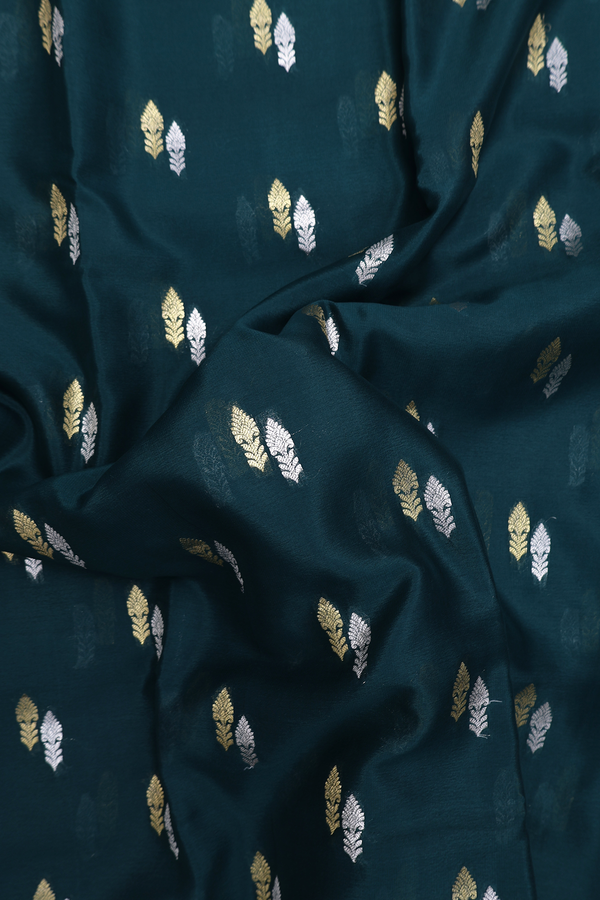 Mysore Silk Saree In Dark Green With Zari Buttas