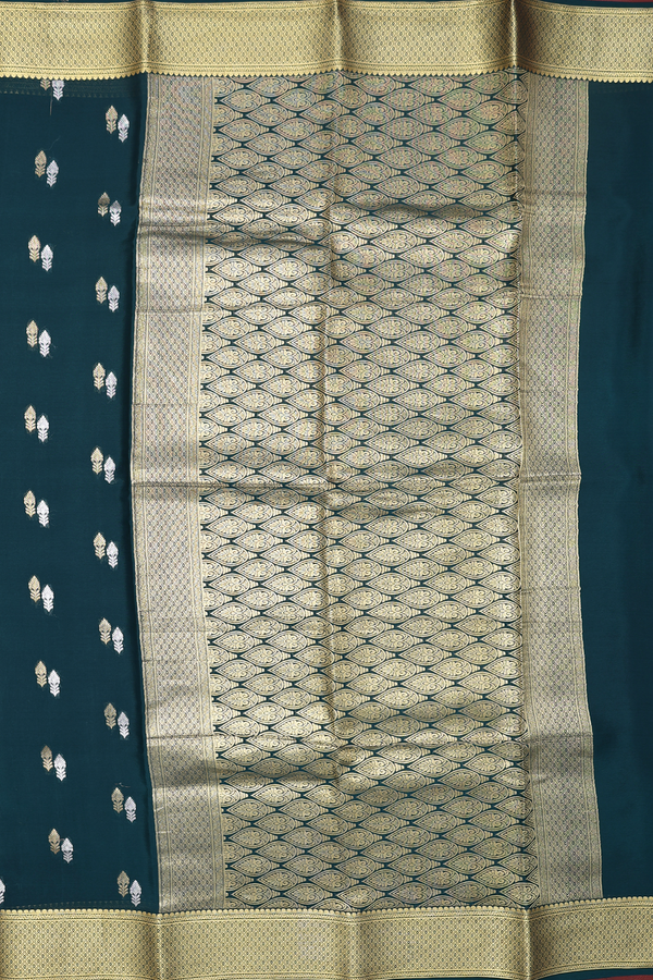 Mysore Silk Saree In Dark Green With Zari Buttas