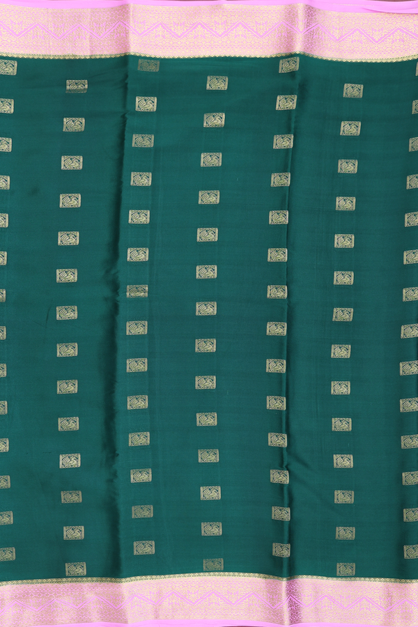 Mysore Silk Saree In Dark Green With Zari Buttas