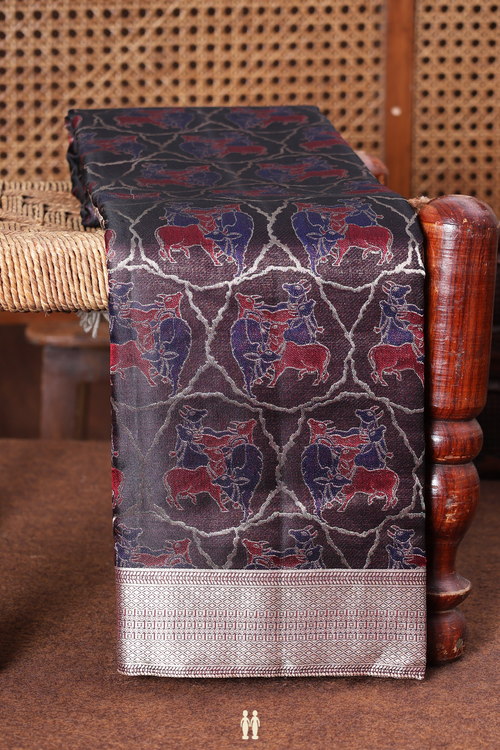 Mysore Silk Saree In Dark Oak Brown With Allover Design