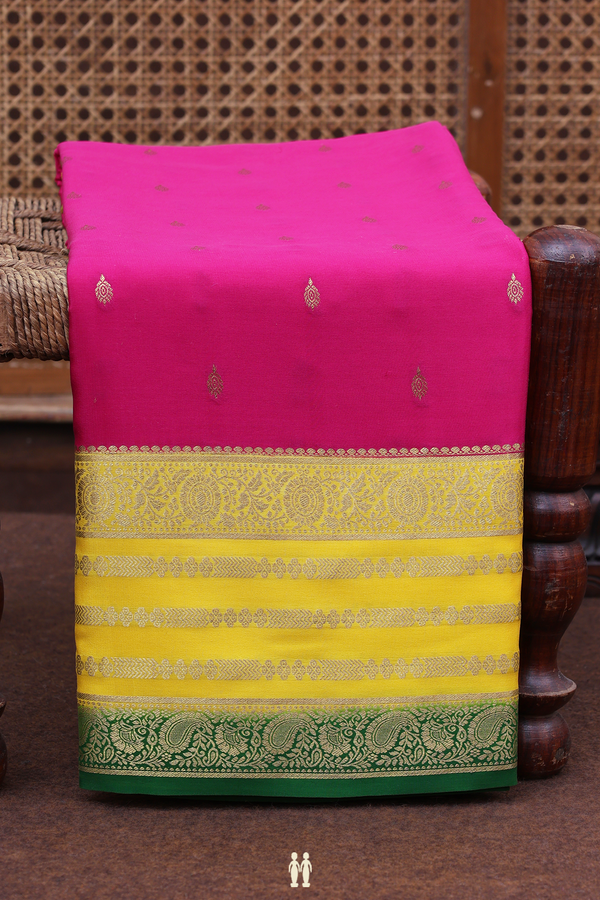 Mysore Silk Saree In Dark Pink With Zari Buttas