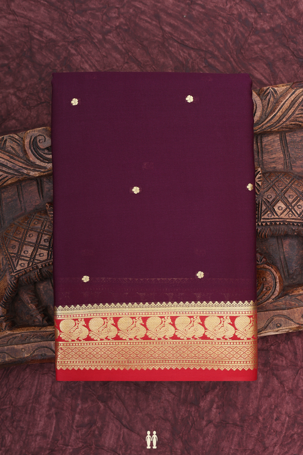 Mysore Silk Saree In Deep Purple With Floral Buttis