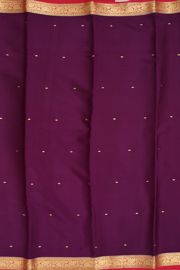 Mysore Silk Saree In Deep Purple With Floral Buttis