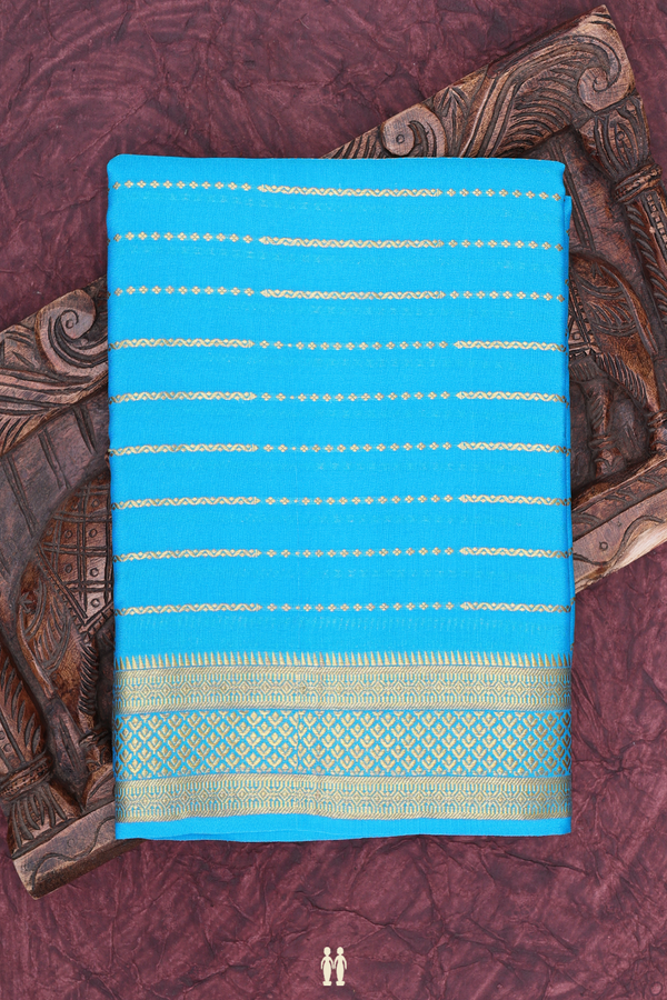 Mysore Silk Saree In Deep Sky Blue With Stripes Design