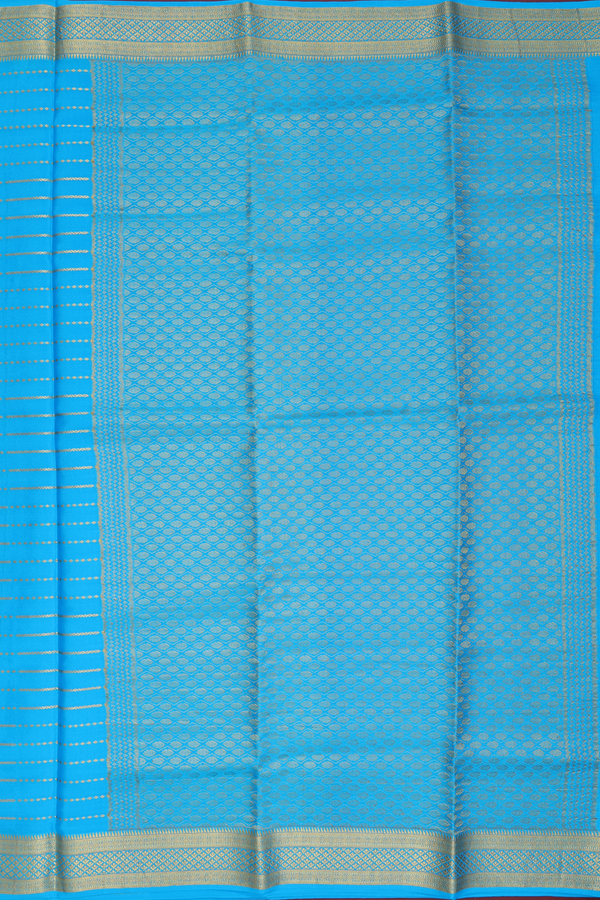 Mysore Silk Saree In Deep Sky Blue With Stripes Design