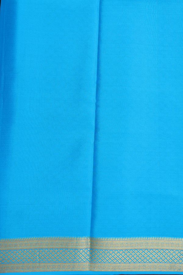 Mysore Silk Saree In Deep Sky Blue With Stripes Design