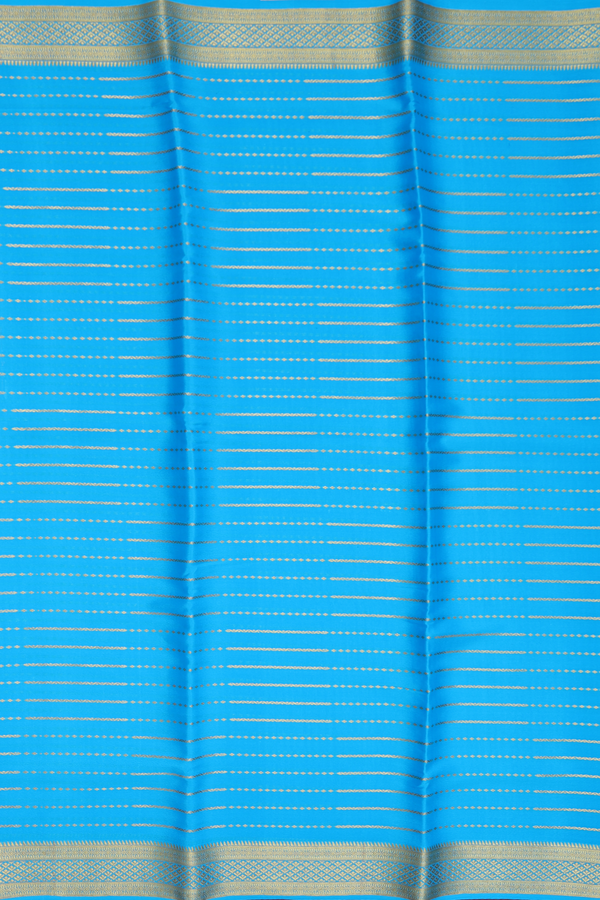Mysore Silk Saree In Deep Sky Blue With Stripes Design