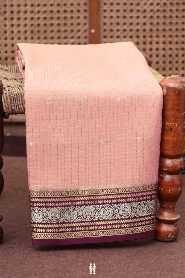 Mysore Silk Saree In Dusty Rose With Checks Design