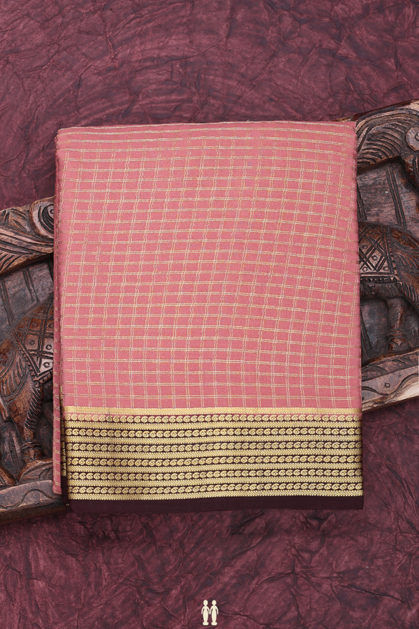 Mysore Silk Saree In Earthy Brown With Checks Design