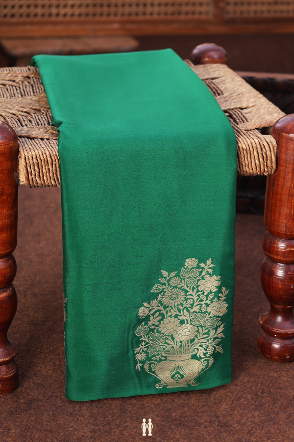 Mysore Silk Saree In Emeral Green With Floral Border
