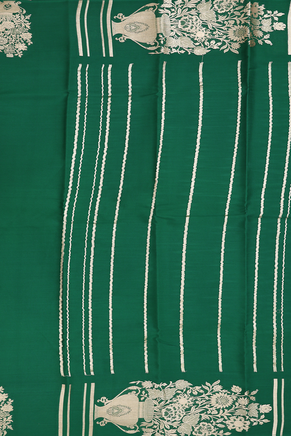 Mysore Silk Saree In Emeral Green With Floral Border