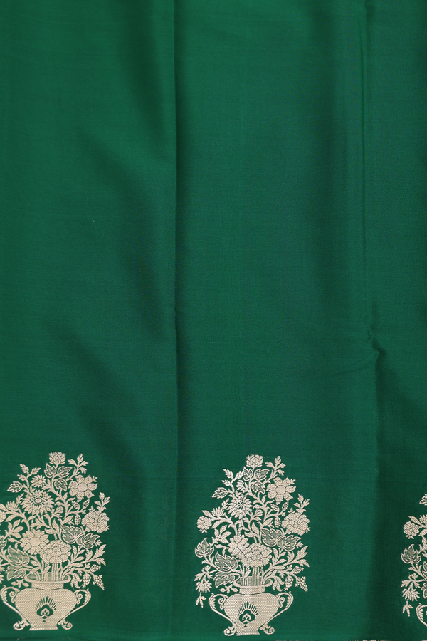Mysore Silk Saree In Emeral Green With Floral Border