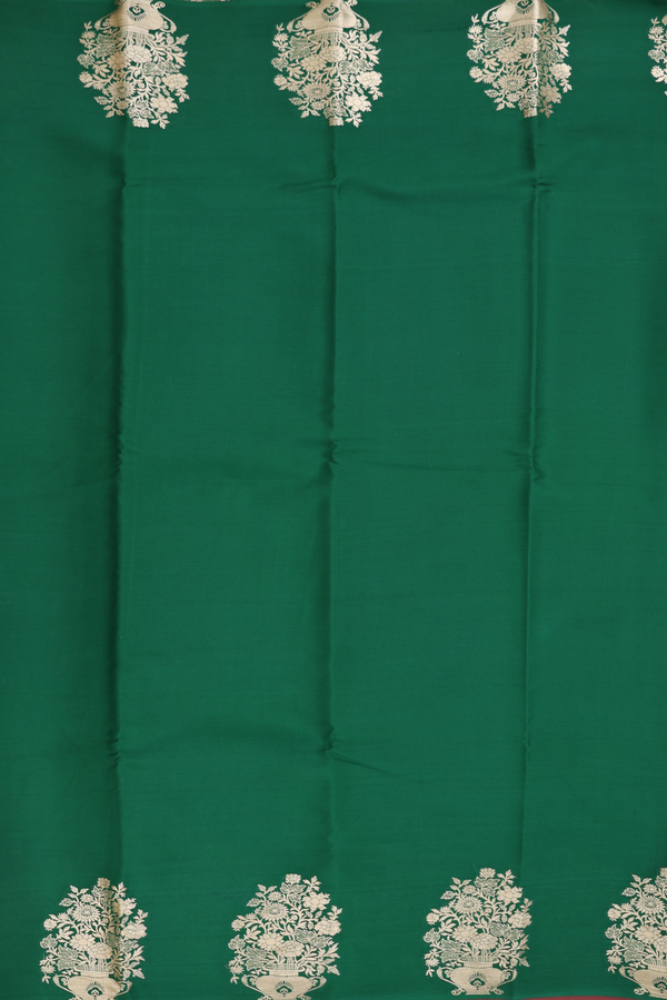 Mysore Silk Saree In Emeral Green With Floral Border