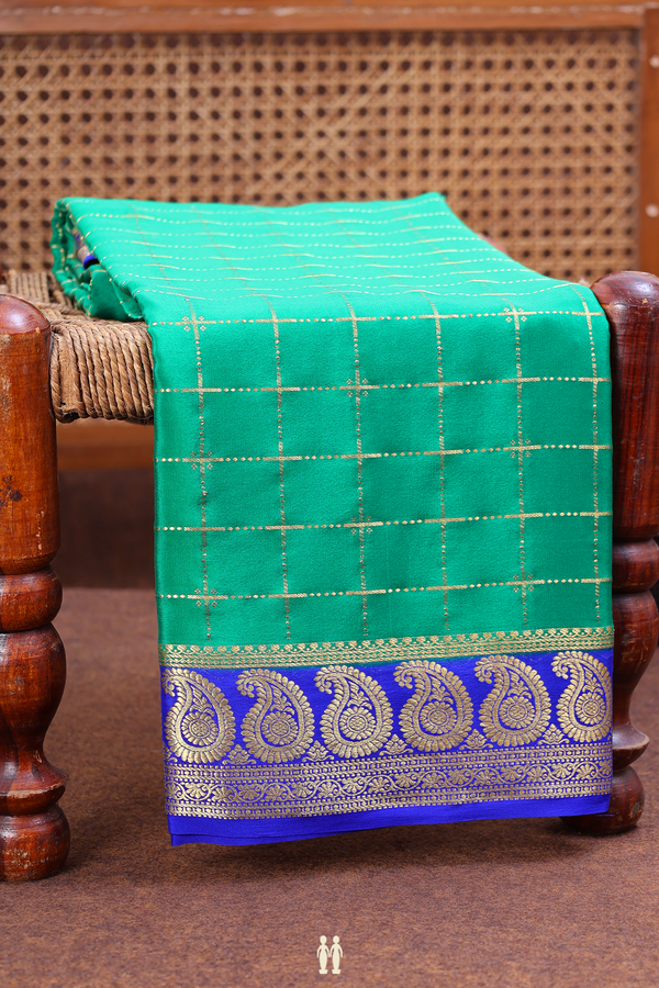 Mysore Silk Saree In Emerald Green With Checks Design