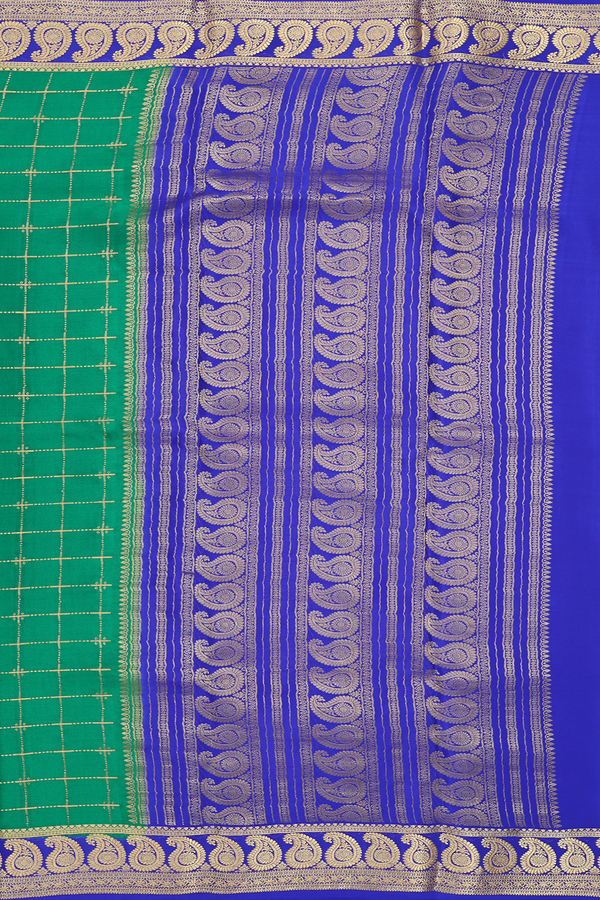 Mysore Silk Saree In Emerald Green With Checks Design