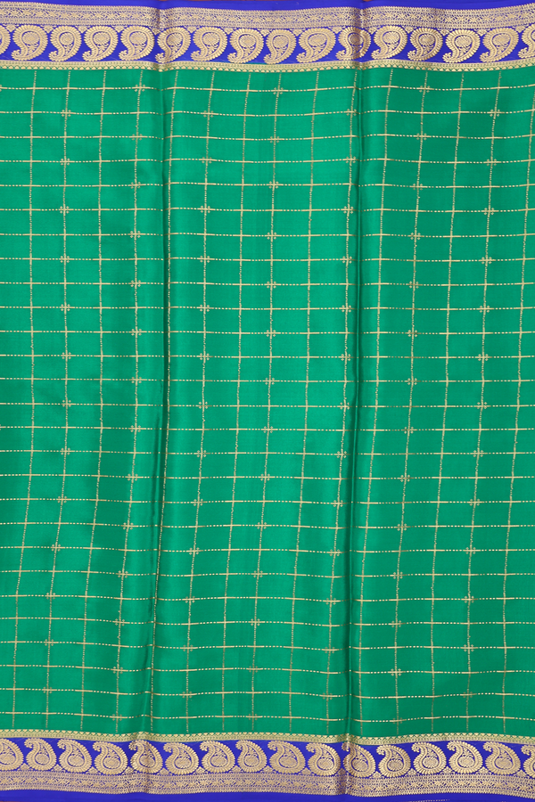 Mysore Silk Saree In Emerald Green With Checks Design