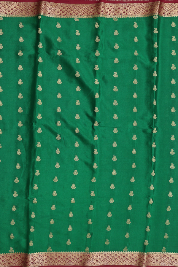 Mysore Silk Saree In Emerald Green With Paisley Buttas