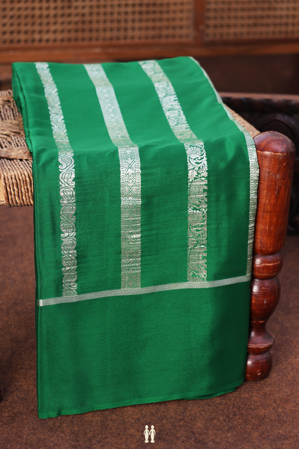Mysore Silk Saree In Emerald Green With Stripes Design