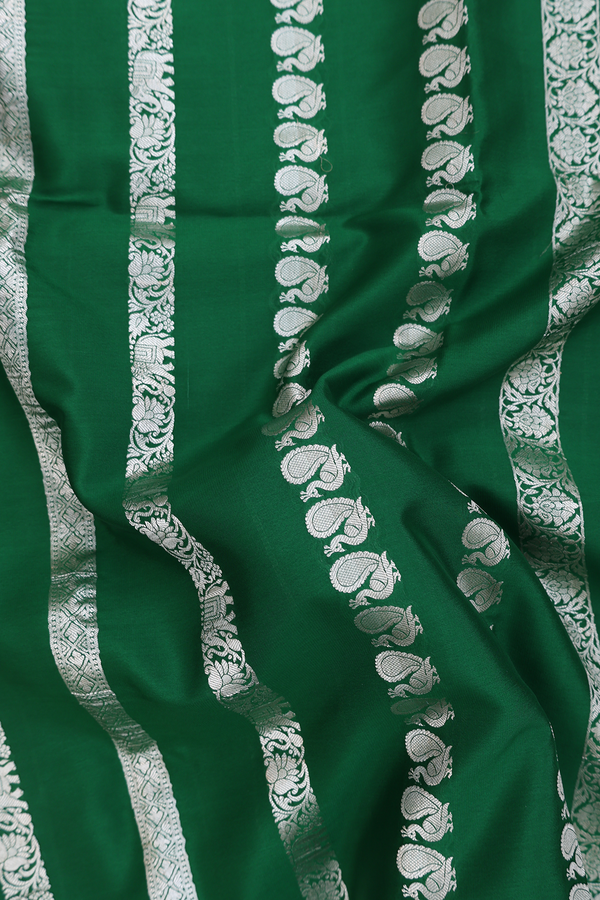 Mysore Silk Saree In Emerald Green With Stripes Design
