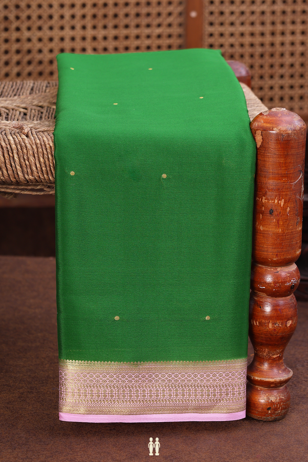 Mysore Silk Saree In Emerald Green With Zari Buttis