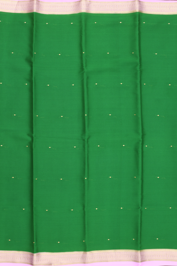 Mysore Silk Saree In Emerald Green With Zari Buttis