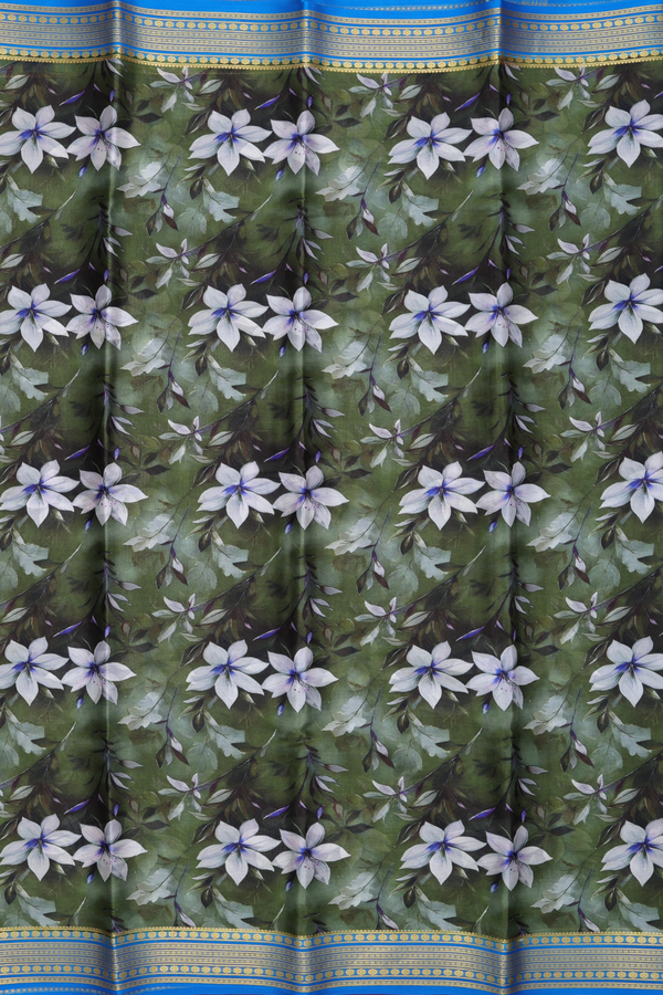 Mysore Silk Saree In Fern Green With Floral Design